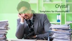  Presentation with workload - Cool new PPT theme with his desk due to workload backdrop and a mint green colored foreground