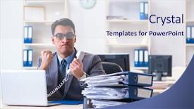  Presentation with call center - Amazing slide deck having his desk in call backdrop and a sky blue colored foreground