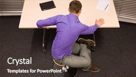  Presentation with office ergonomics man worker exercising - Slide deck featuring his desk in office background and a tawny brown colored foreground