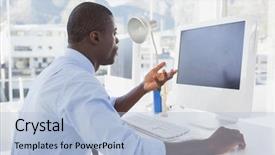  Presentation with google video - Audience pleasing presentation consisting of his desk on video chat backdrop and a light blue colored foreground