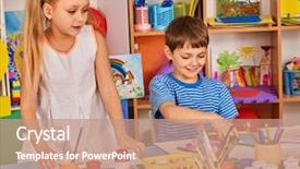  Presentation with students - Cool new slide set with his drawing in kindergarten newcomer backdrop and a coral colored foreground