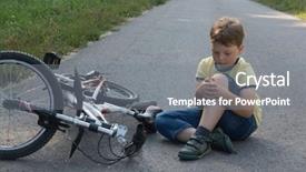  Presentation with road bike - Audience pleasing PPT theme consisting of his first bike on road backdrop and a gray colored foreground