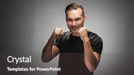  Presentation with man power service - Presentation design consisting of his fists and smiling cheeky background and a dark gray colored foreground