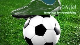  Presentation with football field or soccer field - PPT layouts featuring his foot on the football background and a forest green colored foreground