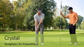  Presentation with golf course - Slide deck enhanced with his friend playing golf background and a yellow colored foreground