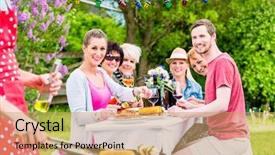  Presentation with grilling - Colorful slide set enhanced with his friends eating the bbq backdrop and a coral colored foreground