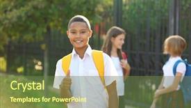  Presentation with school growth and development - Theme with his friends going to school background and a tawny brown colored foreground