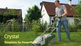  Presentation with garden - Slide deck with his garden yard with lawn background and a tawny brown colored foreground