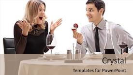 Presentation with restaurant - Presentation theme having his girlfriend at a restaurant background and a  colored foreground