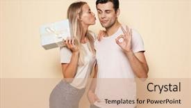  Presentation with young happy couple - Amazing PPT layouts having his girlfriend isolated showing okay backdrop and a  colored foreground