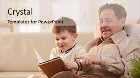  Presentation with grandfather - PPT theme enhanced with bright older agees - grandfather sitting in armchair background and a lemonade colored foreground