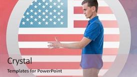  Presentation with american flag - Cool new PPT theme with his hand against american flag backdrop and a  colored foreground