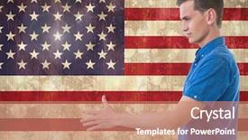  Presentation with american flag - Presentation theme with his hand against american flag background and a coral colored foreground