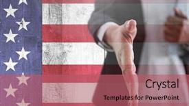  Presentation with american flag - Amazing PPT theme having his hand against american flag backdrop and a  colored foreground