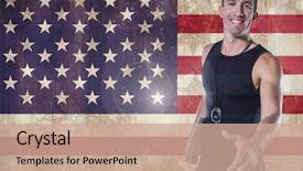  Presentation with sport coach - Slide set with his hand against american flag background and a coral colored foreground