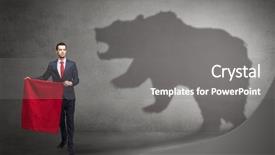  Presentation with businessman standing on mountain top - Cool new presentation theme with bearish - businessman standing with red cloth backdrop and a gray colored foreground