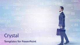  Presentation with walking - Amazing slide set having his hand and online communication backdrop and a sky blue colored foreground