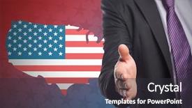  Presentation with american flag - Cool new PPT layouts with his hand with american flag backdrop and a dark gray colored foreground