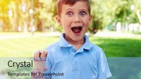  Presentation with blue eyes technology eye scan - Colorful PPT theme enhanced with his hands and looks happy backdrop and a light blue colored foreground