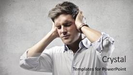  Presentation with hands holding - PPT theme featuring his hands over his ear background and a light gray colored foreground