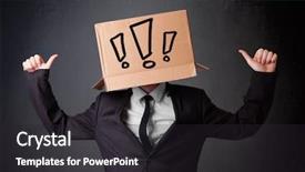  Presentation with businessman standing on mountain top - PPT layouts having his head with exclamation point background and a dark gray colored foreground