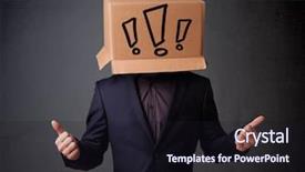  Presentation with cardboard - Slide deck having his head with exclamation point background and a wine colored foreground
