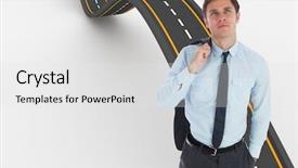  Presentation with bumpy road - Slide deck with his jacket against bumpy road background and a white colored foreground