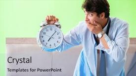  Presentation with managemen - Slide set featuring his job in time managemen background and a light blue colored foreground