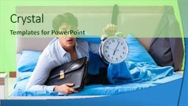  Presentation with managemen - Beautiful PPT theme featuring his job in time managemen backdrop and a  colored foreground