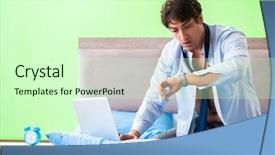  Presentation with managemen - Theme featuring his job in time managemen background and a soft green colored foreground