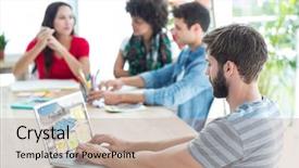  Presentation with laptop - Audience pleasing PPT theme consisting of his laptop against energy backdrop and a  colored foreground