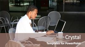  Presentation with laptop wireless - Colorful slides enhanced with his laptop and wireless internet backdrop and a coral colored foreground