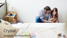  Presentation with children reading - Colorful presentation design enhanced with his little daughter and reading backdrop and a  colored foreground