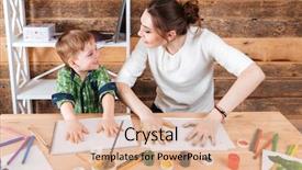  Presentation with paper making - Audience pleasing PPT theme consisting of his mother making prints backdrop and a coral colored foreground