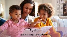  Presentation with african american mothers - Colorful slides enhanced with his mothers knee reading backdrop and a coral colored foreground