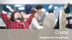  Presentation with business office desk - Presentation theme with his multiethnics business team writing background and a gray colored foreground