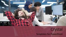  Presentation with business office desk - Amazing presentation theme having his multiethnics business team writing backdrop and a tawny brown colored foreground