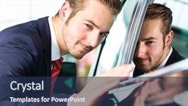  Presentation with dealership - Slide set featuring his new and used cars background and a navy blue colored foreground