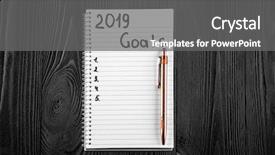  Presentation with new year 2019 - Amazing theme having 2019 goals on his notebook new year resolutions concept top view backdrop and a gray colored foreground