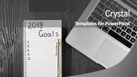  Presentation with new year 2019 - Amazing presentation design having 2019 goals on his notebook new year resolutions concept top view backdrop and a gray colored foreground