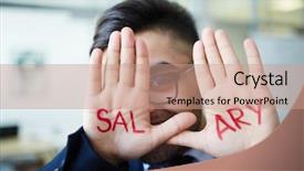 Presentation with employee anniversary work office - Slide set enhanced with his palms with word salary background and a coral colored foreground
