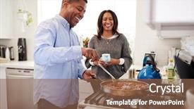  Presentation with millennial - PPT theme consisting of his partner standing beside background and a tawny brown colored foreground