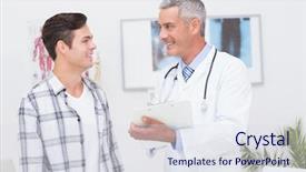  Presentation with medical clipboard - Amazing PPT layouts having his patient in medical backdrop and a sky blue colored foreground