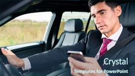 Presentation with driving - Colorful PPT layouts enhanced with his phone while driving backdrop and a ocean colored foreground