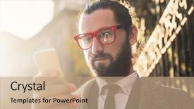  Presentation with glasses - Audience pleasing PPT layouts consisting of his phone with red glasses backdrop and a coral colored foreground