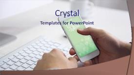  Presentation with young man on the phone - Slide deck with his phone with romantic screensaver background and a sky blue colored foreground