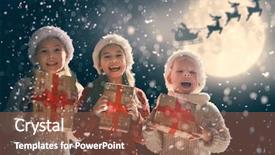  Presentation with christmas kids - PPT layouts having his sleigh against moon background and a tawny brown colored foreground