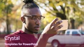  Presentation with new york university - Audience pleasing slides consisting of his smartphone in new york backdrop and a violet colored foreground