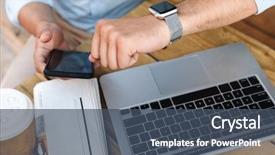  Presentation with coffee cup - Presentation theme consisting of his smartwatch and holding mobile background and a ocean colored foreground