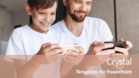  Presentation with mobile games - Beautiful PPT theme featuring his son child play games backdrop and a coral colored foreground